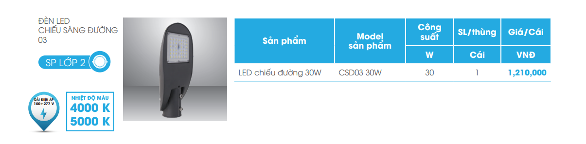 bảng giá Đèn đường LED CSD03 Rạng Đông 1